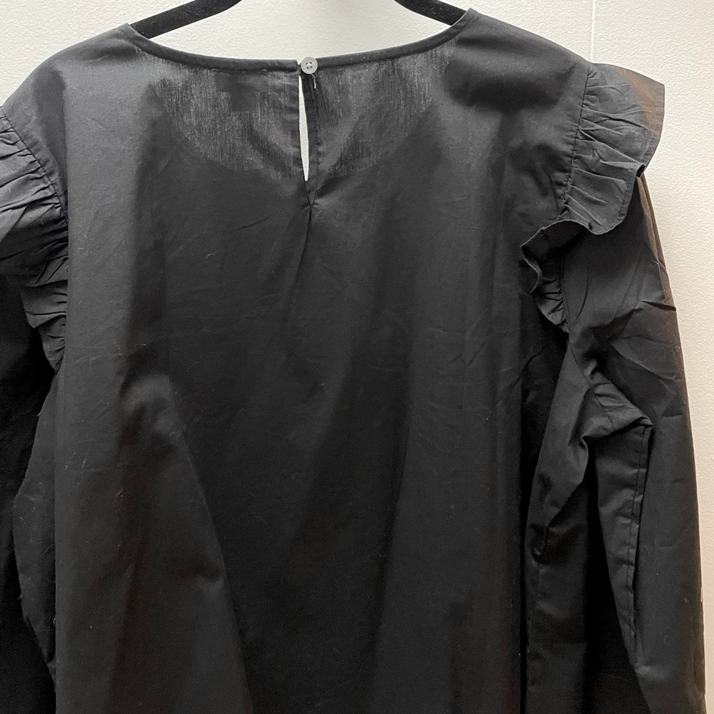 J. Crew Factory Black Ruffle Shoulder Long Sleeve Blouse - Picture 2 of 4